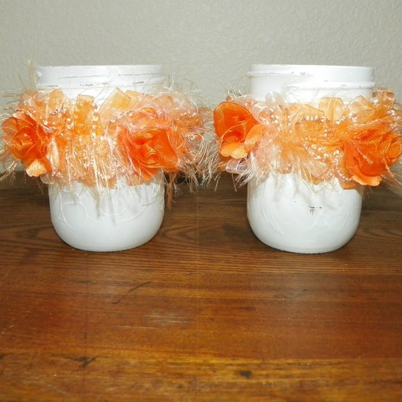 4 Wedding Party Table Decor Favor Orange Glass - Picture 2 of 13
